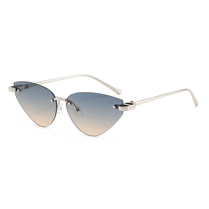 Retro Rimless Oval Cat Eye Sunglasses UV400 | Unisex Punk Shades