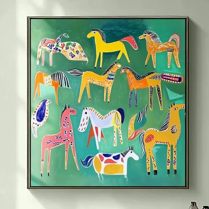 Yellow Horse Painting on Canvas Original White Horse Canvas Wall Art Modern Minimalist Animal Painting for Living Room Bedroom Peaceful Pleasures Health and Wellness