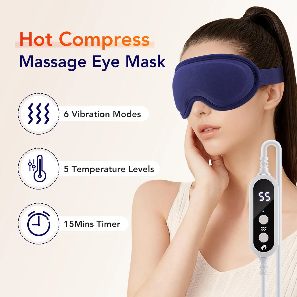 Office Heated Eye Mask with Vibration Massage 3D Blackout Sleep Eye Shading for Eye Strain Dark Circle USB Powered Warm Compress Peaceful Pleasures Health and Wellness Eye mask