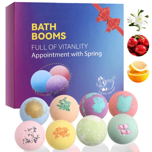 80g*8 Bath Ball Gift Set with Bath Salts,Moisturizing and Fragrant Bath Balls gifts for women friends and family members Peaceful Pleasures Health and Wellness 8 bath ball gift box