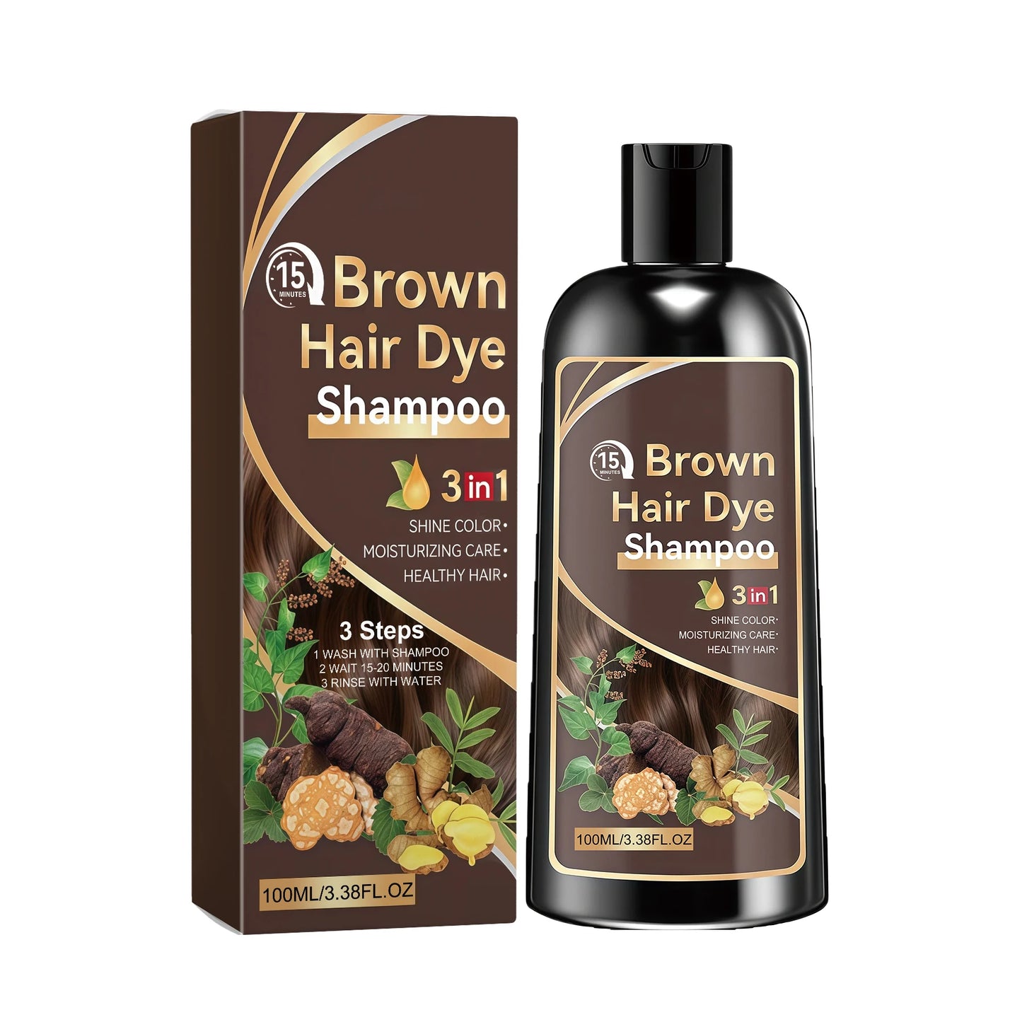 Natural Plant-Based Hair Coloring Shampoo Moisturizing Coverage Gray Hair Long-Lasting Black Color 3 in 1 Black Hair Dye Shampoo Peaceful Pleasures Health and Wellness Brown