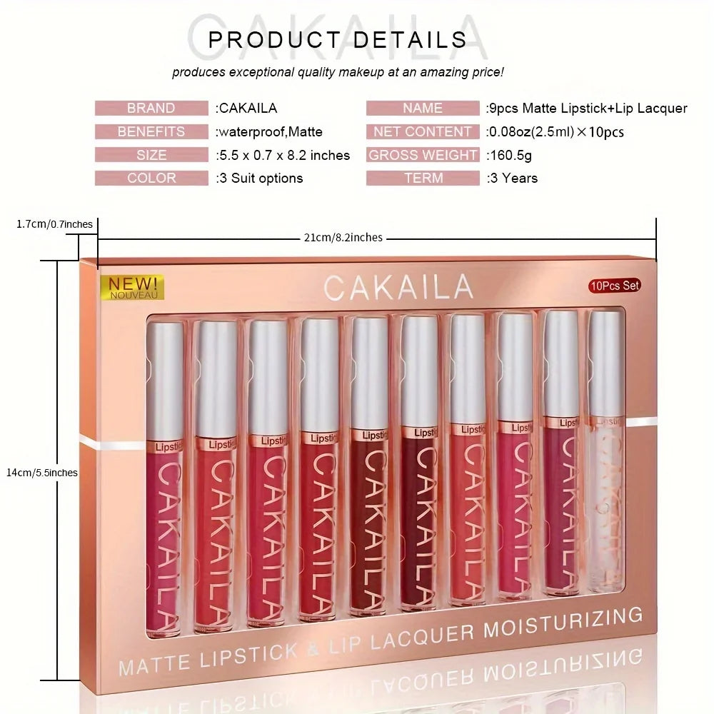 CAKAILA 10-Pc Matte Lipstick Set – Waterproof & Long-Lasting
