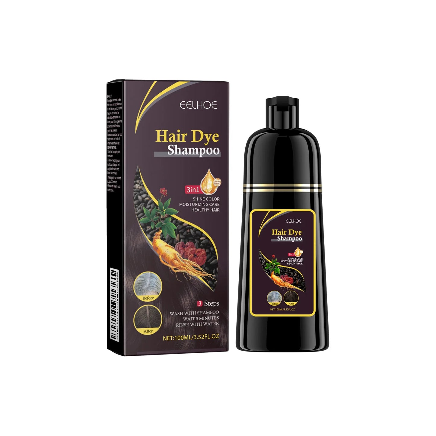 3-in-1 Hair Darkening & Color Restore Shampoo – Natural Black Hair Dye Treatment 100ml Peaceful Pleasures Health and Wellness Coffee