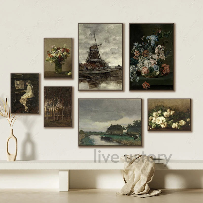 Moody Victorian Paintings Prints Vintage Dark Academia Aesthetic Decor Floral Poster Skeleton Canvas Painting Gallery Wall De Peaceful Pleasures Health and Wellness