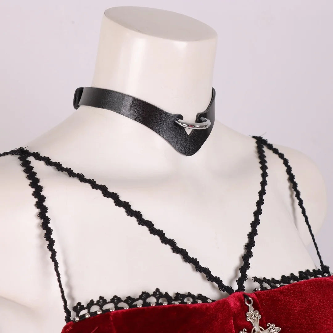 Punk Black PU Leather Choker Necklace Women Men Cool Gothic Spike
