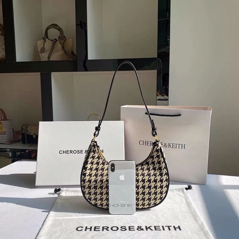 High-quality Fashion Women's Shoulder Bag Handbag with Large Capacity Houndstooth Trendy Design Casual and Versatile Waterproof Peaceful Pleasures Health and Wellness