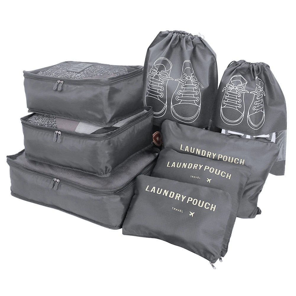 8Pcs/Set Travel Organizer Storage Bags Suitcase Packing Cubes Set Cases Portable Luggage Clothes Shoe Tidy Pouch Folding Bags Peaceful Pleasures Health and Wellness 8Pcs Grey 1