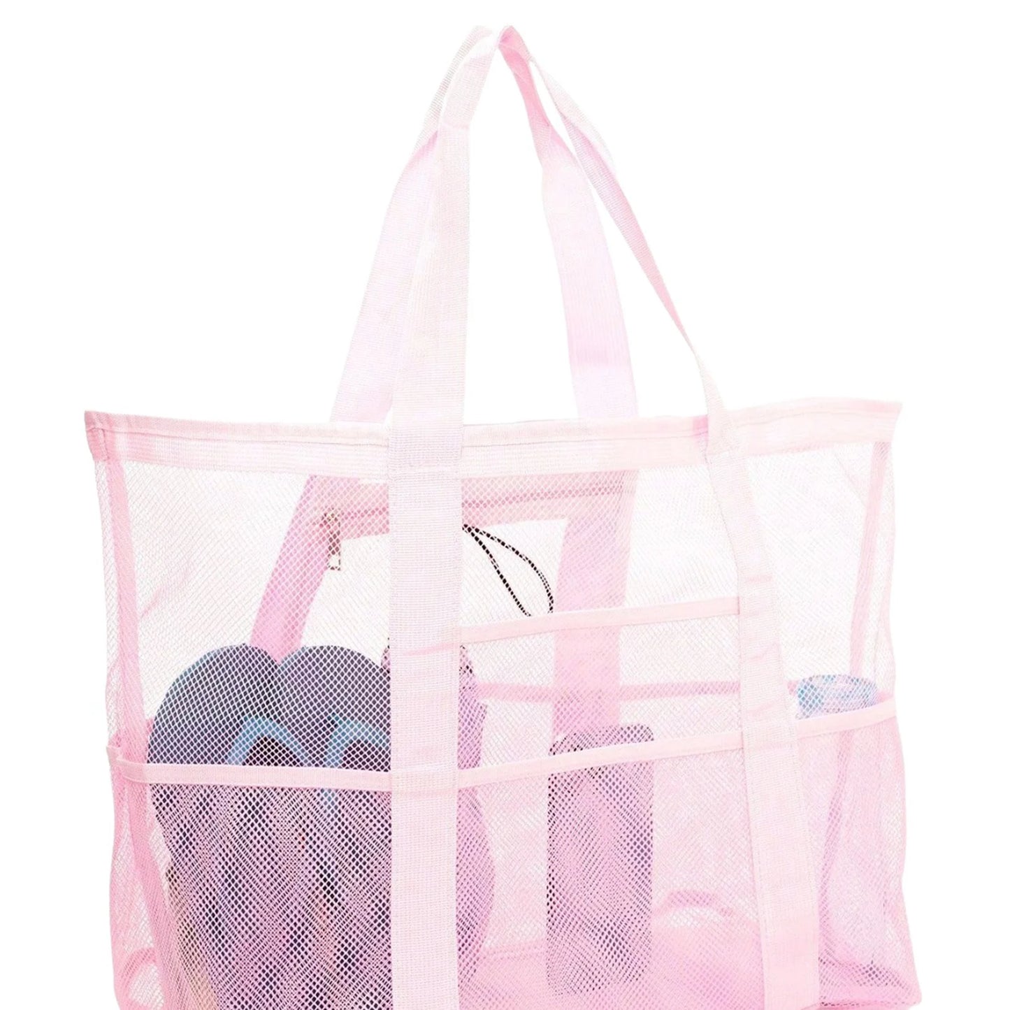 Mesh Beach Bags Beach Tote Bag With Multi Pockets Large Capacity Travel Tote Handbag Swim Pool Bag Multifunctional Storage Bag Peaceful Pleasures Health and Wellness Big Fans