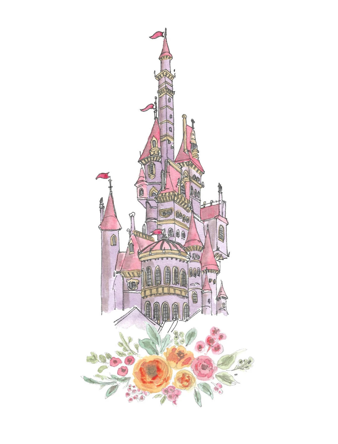 Watercolor Princess Castle Canvas Wall Art | Girls Nursery Decor