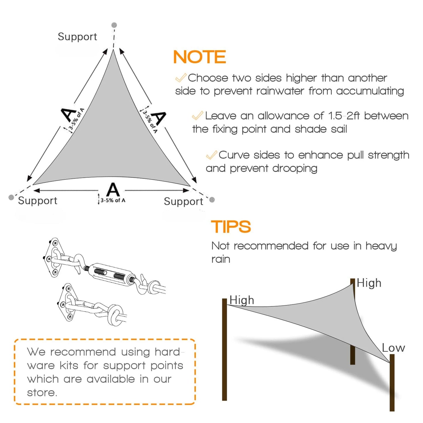 Triangle Sun Shade Sail | 98% UV Block Waterproof Canopy