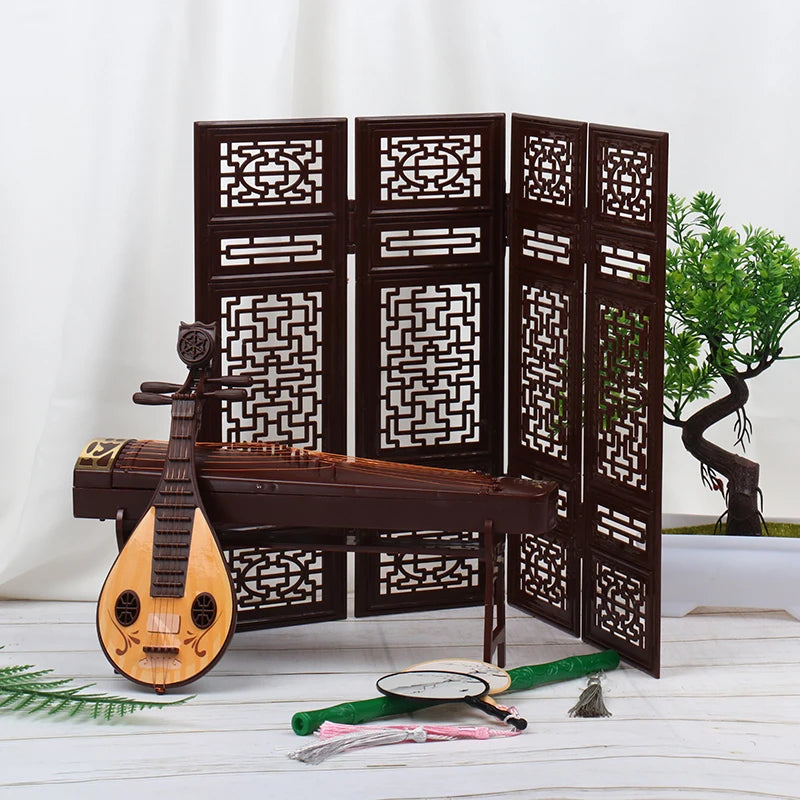 Dollhouse Miniature Folding Screen Guzheng Fan Ornaments 1:12