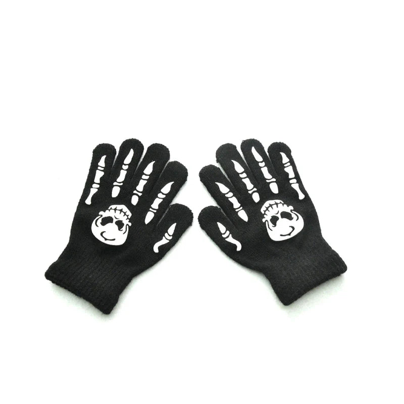 Kids Halloween Skeleton Glow-in-Dark Fingerless Gloves