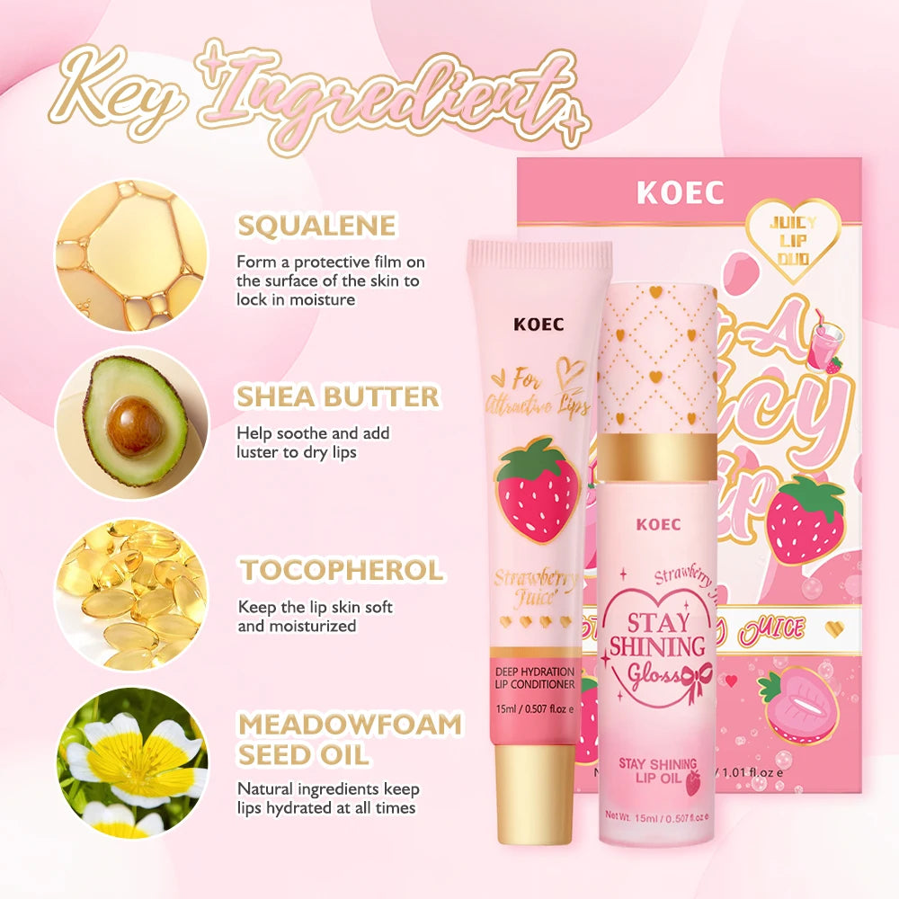 Strawberry/Peach Lip Set, Peach Lip Oil + Lip Lotion, moisturizing and anti-cracking, moisturizing lips and providing gloss Peaceful Pleasures Health and Wellness