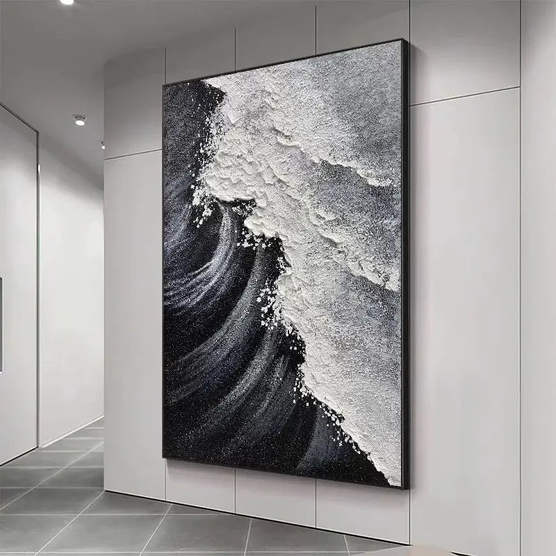 Pure Handmade Oil Painting, Starry Sea, Black and White Texture, Living Room Decoration, Corridor, Sofa Background Decoration Peaceful Pleasures Health and Wellness