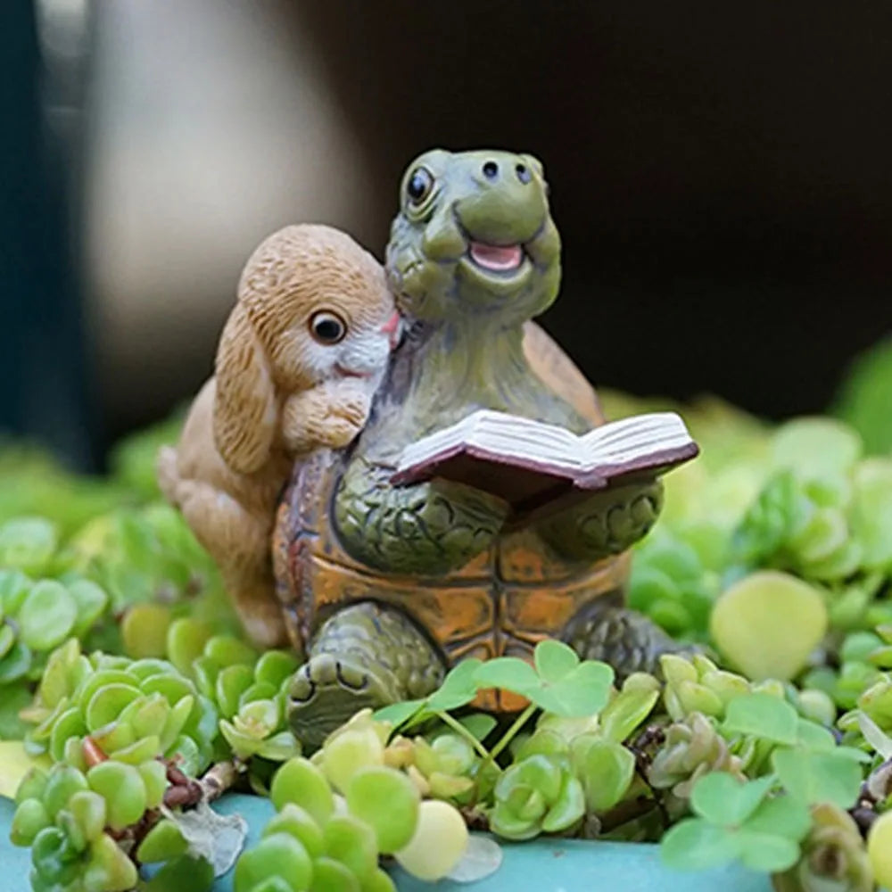 Cartoon Rabbit & Turtle Resin Garden Figurines | Micro Landscape