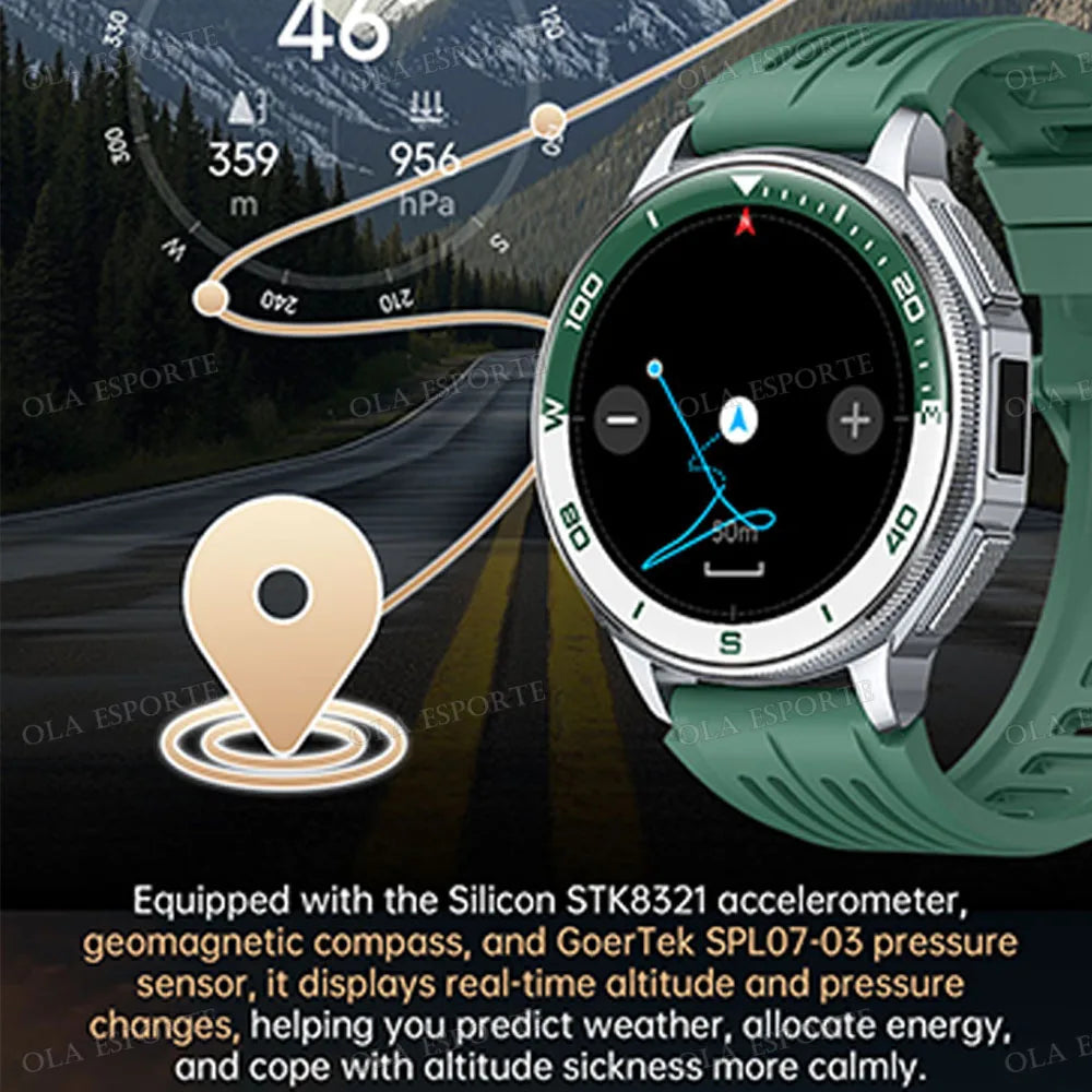 Men Smart Watch 5ATM Waterproof Sports Smartwatch Offline Maps GPS Posiontion Health Monitor Outdoor Flashlight Calls Watch Hw12 Peaceful Pleasures Health and Wellness
