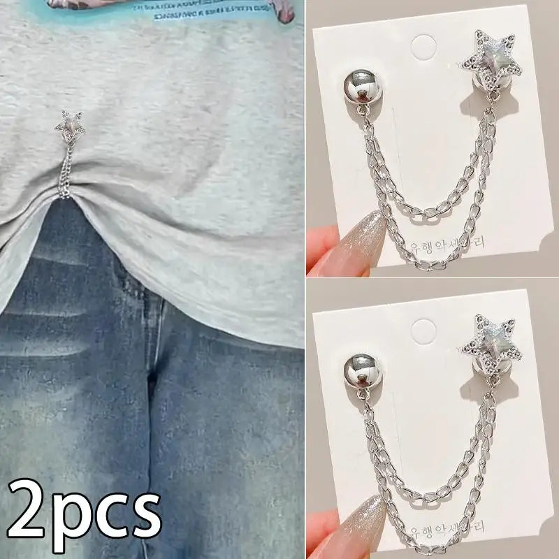 Magnetic Jean Buttons – Metal Clothing Clips with Chain (2pcs)
