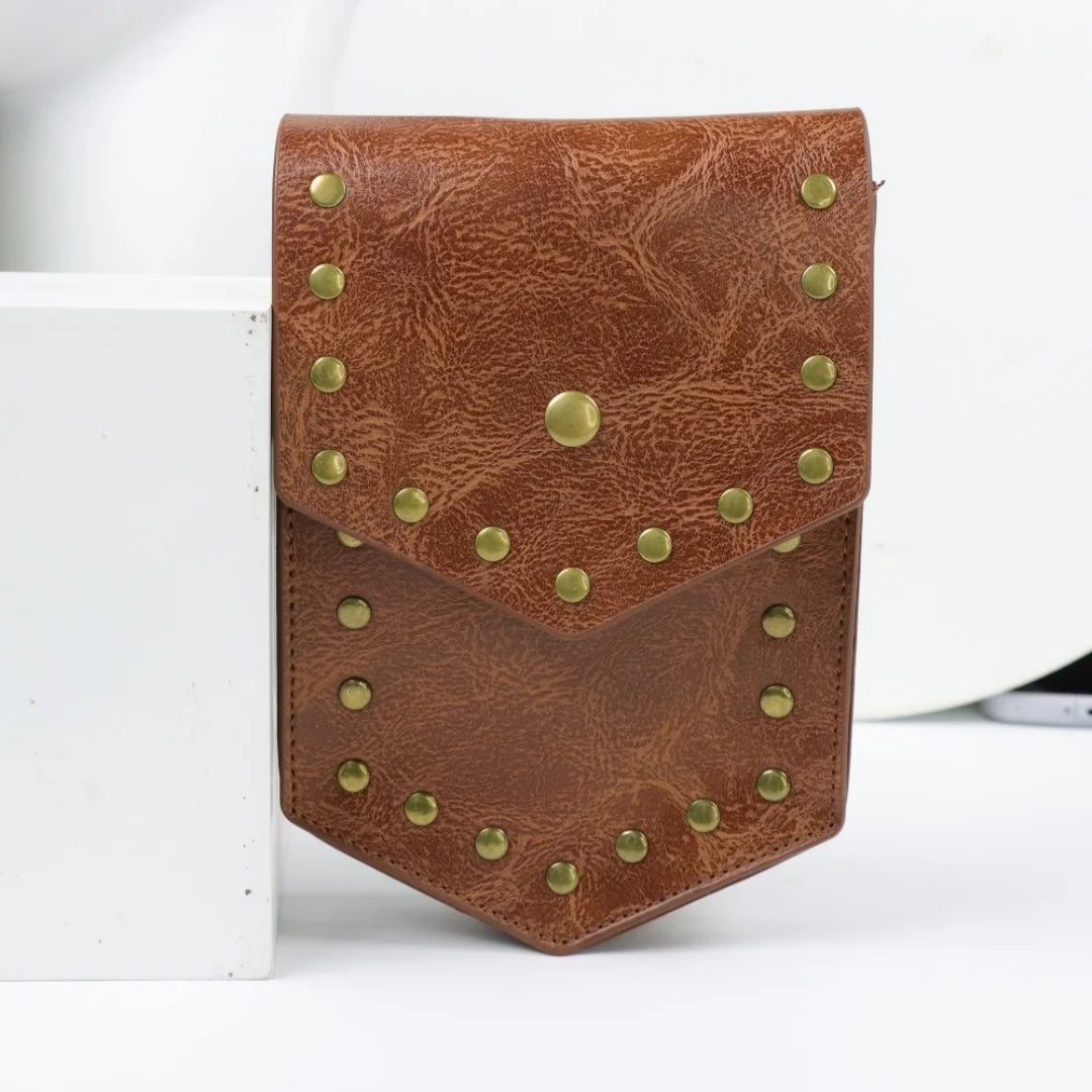 Viking Rivet Leather Waist Pouch Medieval Retro Belt Bag LARP