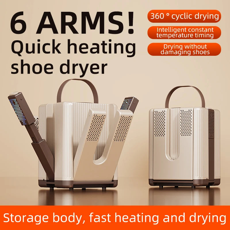 HOMEFISH 6-Arm Foldable Electric Shoe & Boot Dryer | Timer