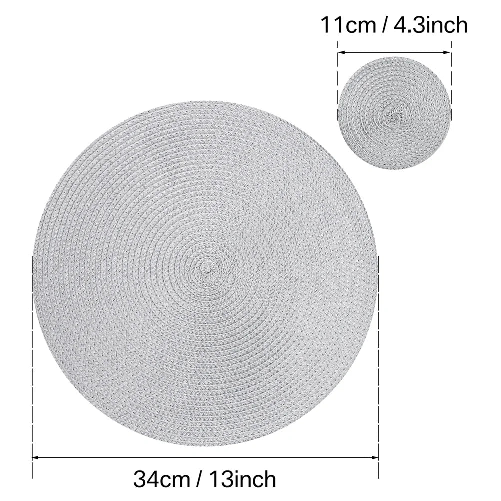 33.5CM Round Placemats Set of 6 Small Circle PP Place Mats Washable Table Mats for Dining Table Woven Heat Resistant Placemats Peaceful Pleasures Health and Wellness A Grey Set of 6