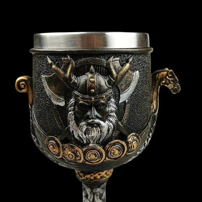 1pc Medieval retro Norse mythology Viking goddess stainless steel resin high footed cup Viking pirate bar beer cup Peaceful Pleasures Health and Wellness