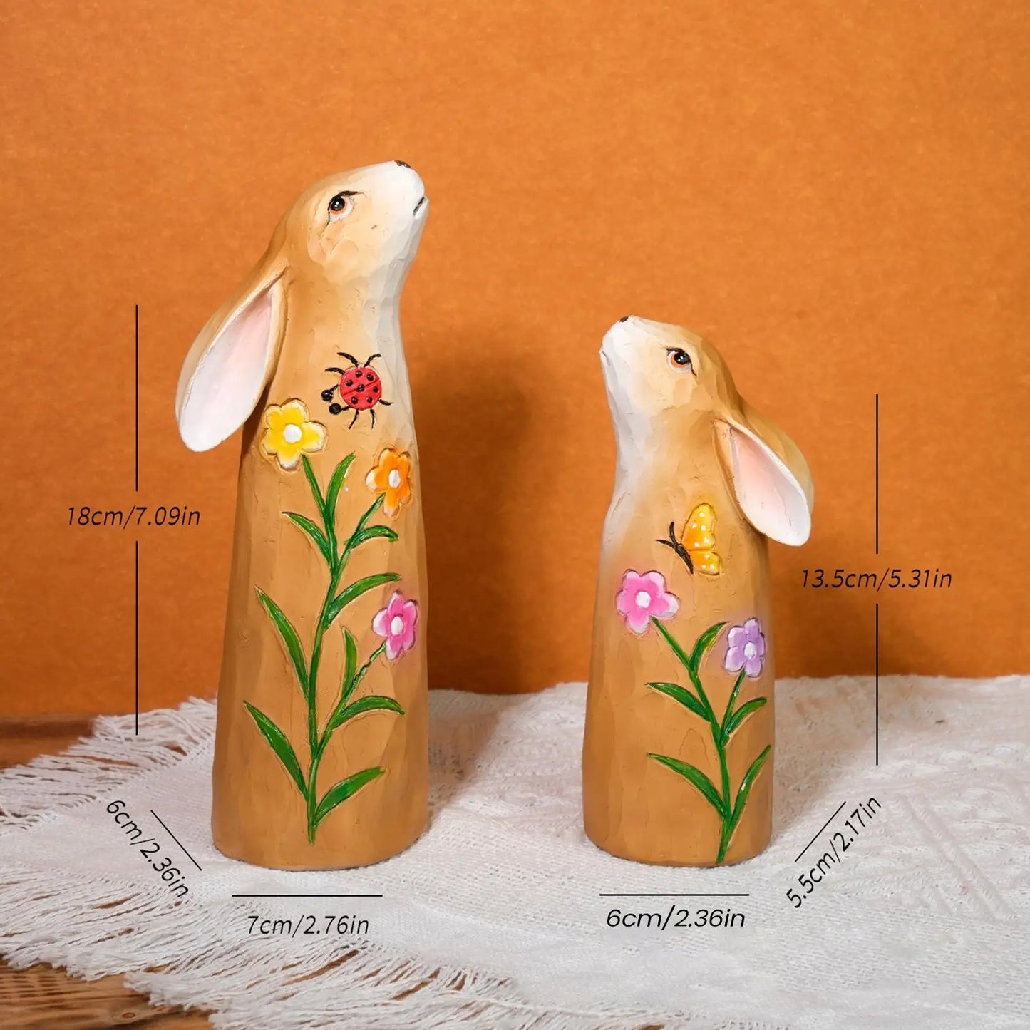 Easter Bunny Figurines Resin Seasonal Decoration Holiday Garden Sculpture for Bookcase Bookshelf Display Cabinet Dressing Table Peaceful Pleasures Health and Wellness