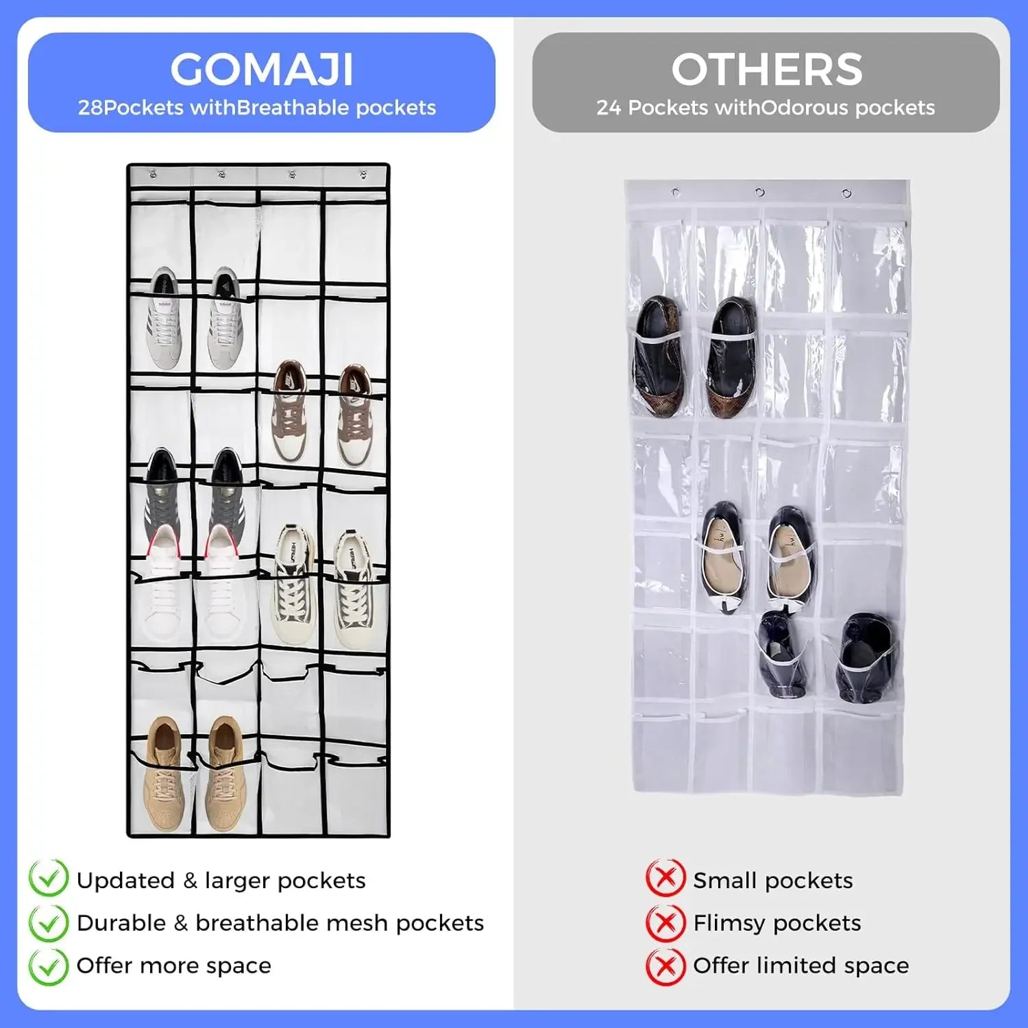 28-Pocket Over-the-Door Shoe Organizer with Metal Hooks, Large Capacity Storage for Shoes and Accessories Peaceful Pleasures Health and Wellness