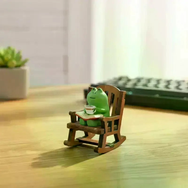 Mini Frog Rocking Chair Resin Ornament | Cute Desk Decor