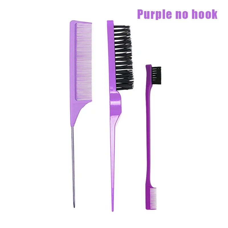 3-Piece Hair Styling Comb & Brush Set – Edge & Rat Tail Comb Hair Comb Brush Set Peaceful Pleasures Health and Wellness no hook Purple