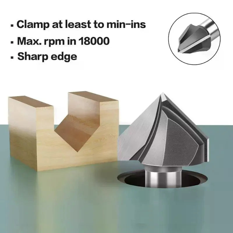 90° V-Groove Router Bit 1/4" & 1/2" Shank | Wood & ACP Cutter