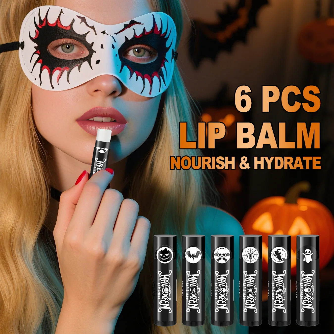 24PCS Halloween gift set (6 hand creams+6 lipstick) Each set includes a Halloween card and gift yarn bag Peaceful Pleasures Health and Wellness