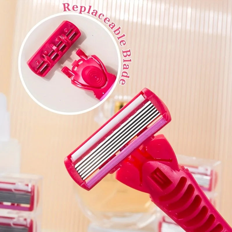 Women's Manual Safety Razor with 6-Layer Steel Replacement Blades