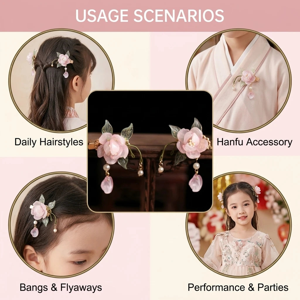 Vintage Pink Glass Flower Hair Clips Pair for Kids Peaceful Pleasures Health and Wellness