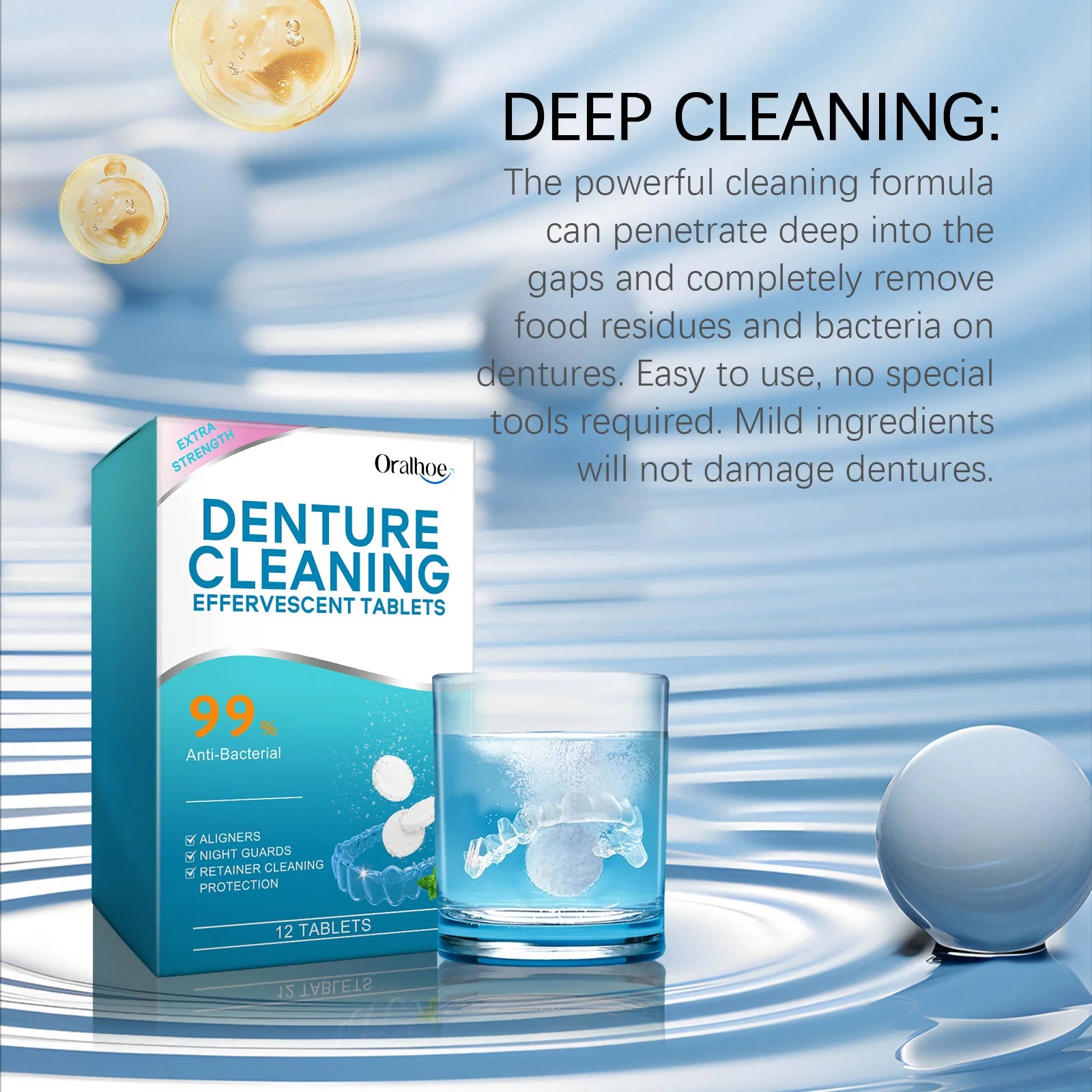 ORALHOE Denture Cleaning Tablets – Whitening & Antibacterial 12ct Denture Cleaner Tablets Peaceful Pleasures Health and Wellness
