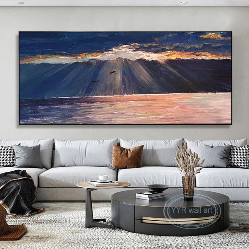 Living Room Bedroom Custom Picture 100% Hand Painted Sunrise Abstract Art Poster Wall Decor Mural Modern Acrylic Oil Painting Peaceful Pleasures Health and Wellness