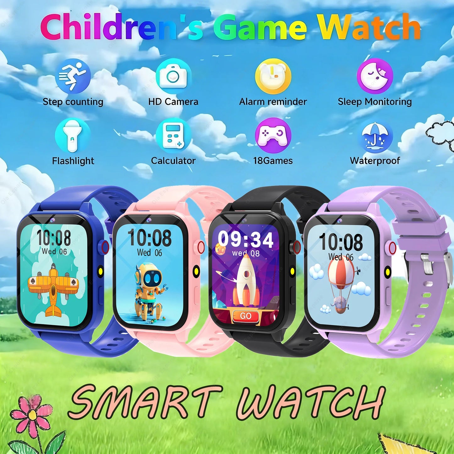 Game Kids Smartwatch 300mAh HD Screen HD Camear Outdoor LED Flashlight Watch Multifunctional Alarm Clock Computer Smart Watch Peaceful Pleasures Health and Wellness