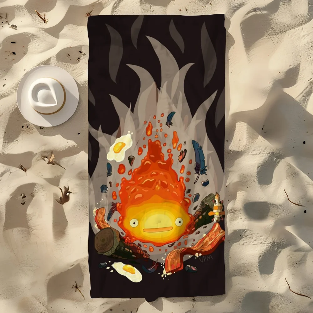 Calcifer Anime Flannel Beach Towel – Quick Dry & Soft | 11 Sizes