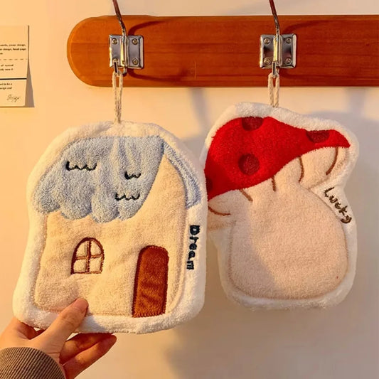 Kawai Hand Towel Absorbent Kitchen Towel Hand Cloth Bathroom Hand Cloth Cartoon Hand Towels Convenient Hanging Towel for Hand Peaceful Pleasures Health and Wellness