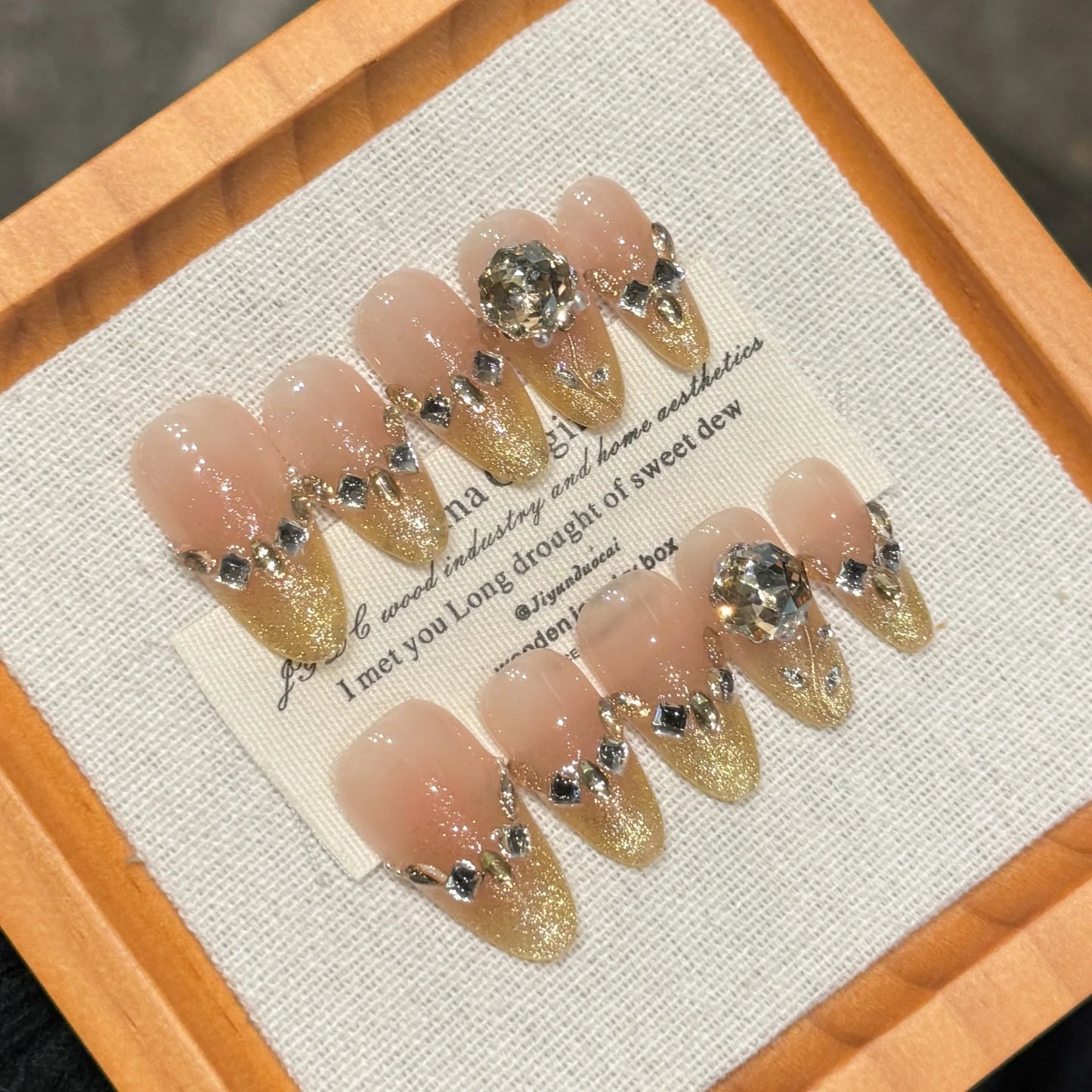 Handmade Press on Nails Shiny Blue Cat Eye French False Nail Tips Wearable Glitter Wedding Nail Art Long Oval Head Fake Nails Peaceful Pleasures Health and Wellness XS