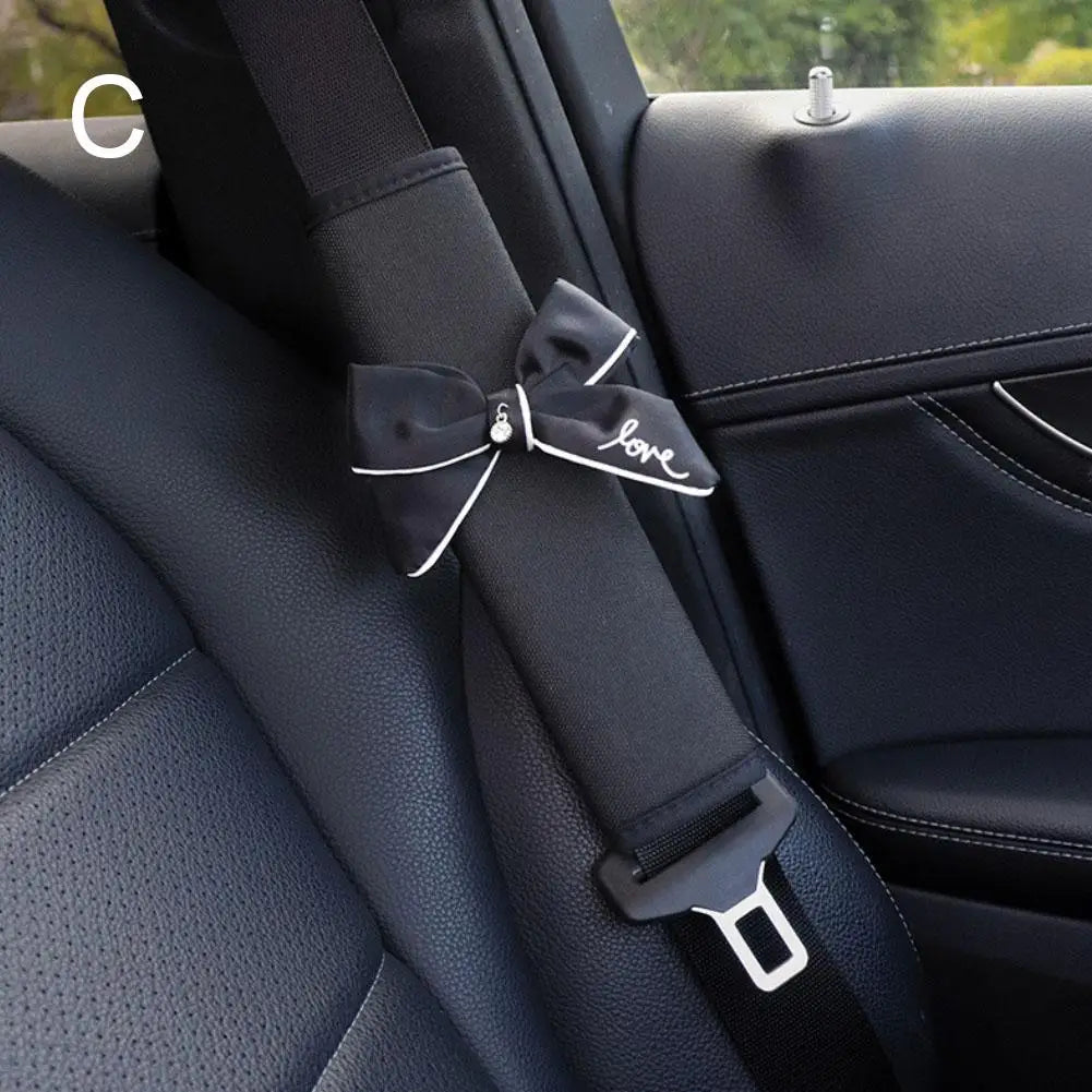 Cartoon Cute Seat Belt Shoulder Cover Bow Knot Car Decoration Supplies Set Interior Peaceful Pleasures Health and Wellness C