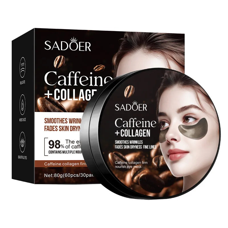 SADOER Collagen Eye Mask Caffeine Crystal Anti Dark Circles Eye Bag Remover Moisturizing Anti-aging Eye Patches Skin Eye Care Peaceful Pleasures Health and Wellness Coffee