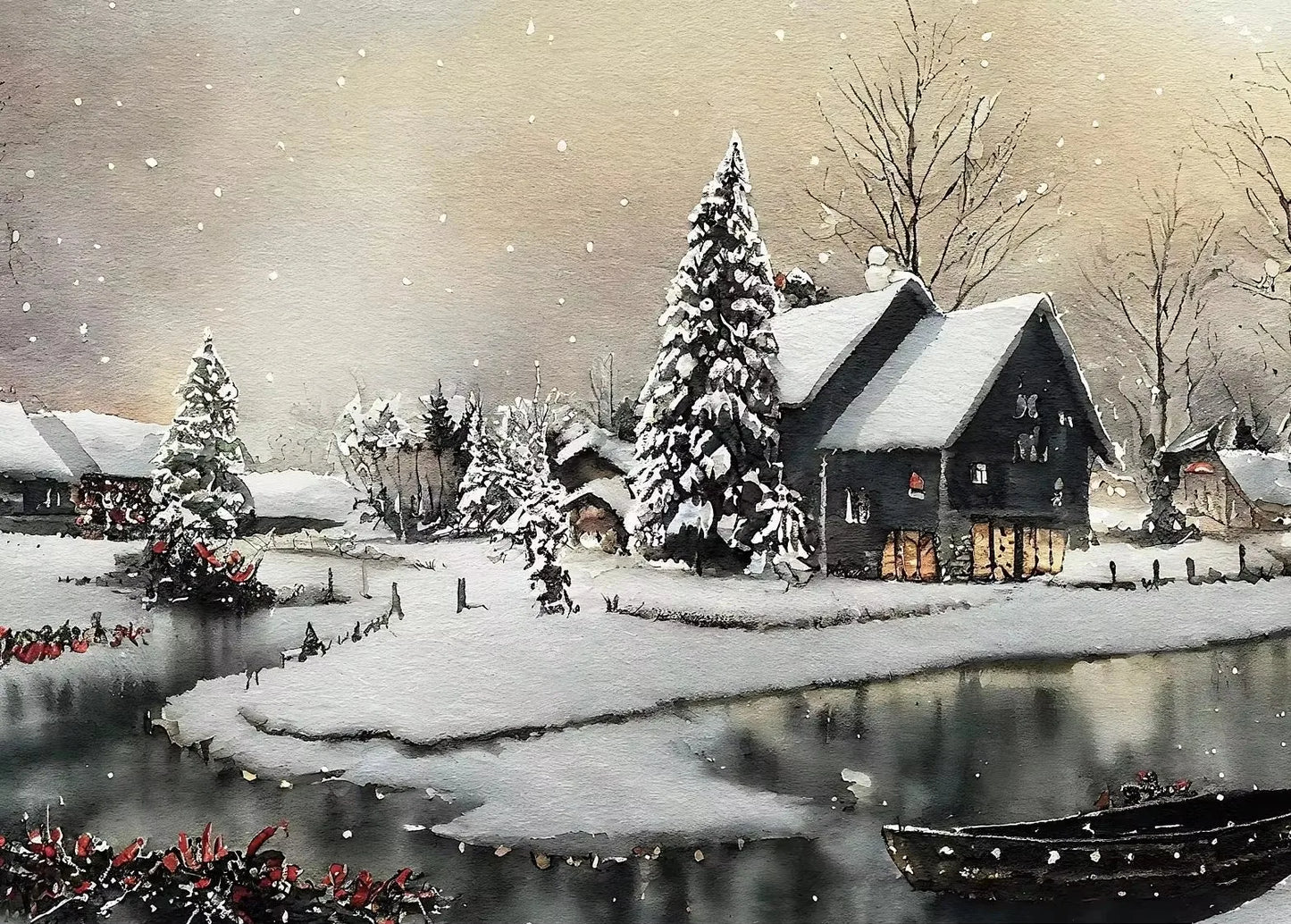 Winter Snowscape Pine Forest House Oil Painting Style Posters Prints Canvas Printing Wall Art Picture for Living Room Home Decor Peaceful Pleasures Health and Wellness ZLH5416 70x100cm No Frame