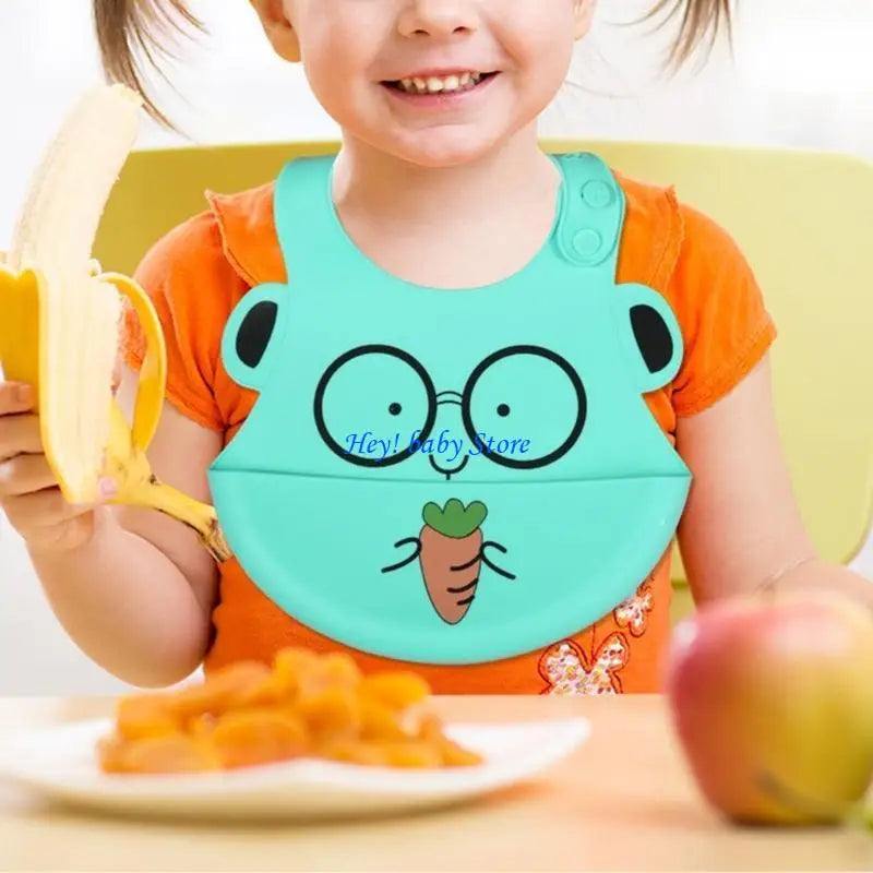 Baby Silicone Bib with Pocket – Waterproof Cartoon Feeding Bib
