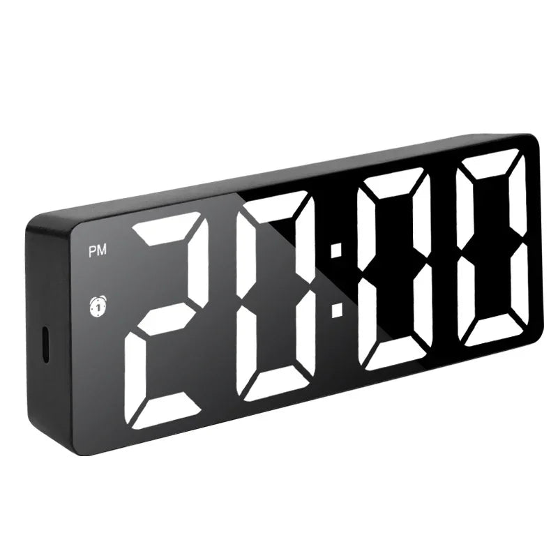 LED Digital Alarm Clock | Mirror Design, Sound Control & Snooze