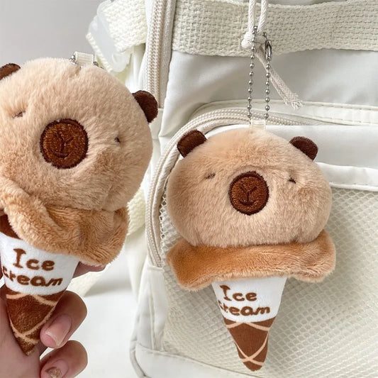 Capybara Ice Cream Plush Keychain – Soft Stuffed Bag Charm Plush Keychain Charm Peaceful Pleasures Health and Wellness