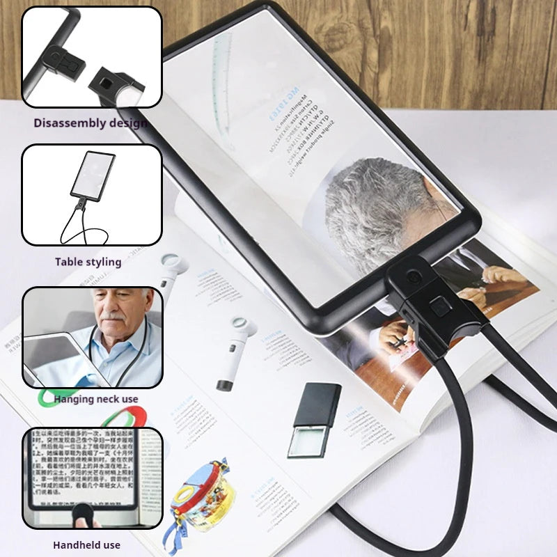 Hanging Neck Magnifying Glass, Elderly Reading with Light Magnifying Glass, Finier Ultra-Thin Lens, Usb Charging Peaceful Pleasures Health and Wellness