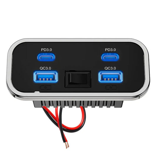 4-Port Car Charger Dual PD3.0 & QC3.0 Fast Charge 12–24V RV USB Car Charger Oasis Select A
