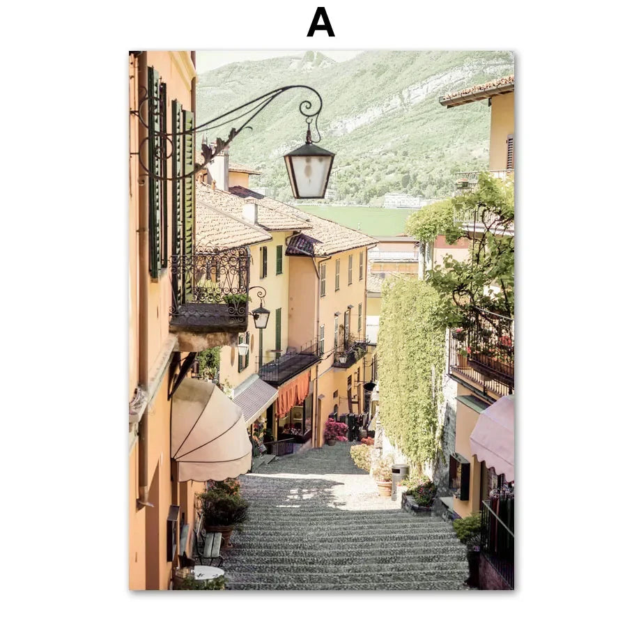 Italy Tuscany Canvas Wall Art | Mediterranean Town Print Poster
