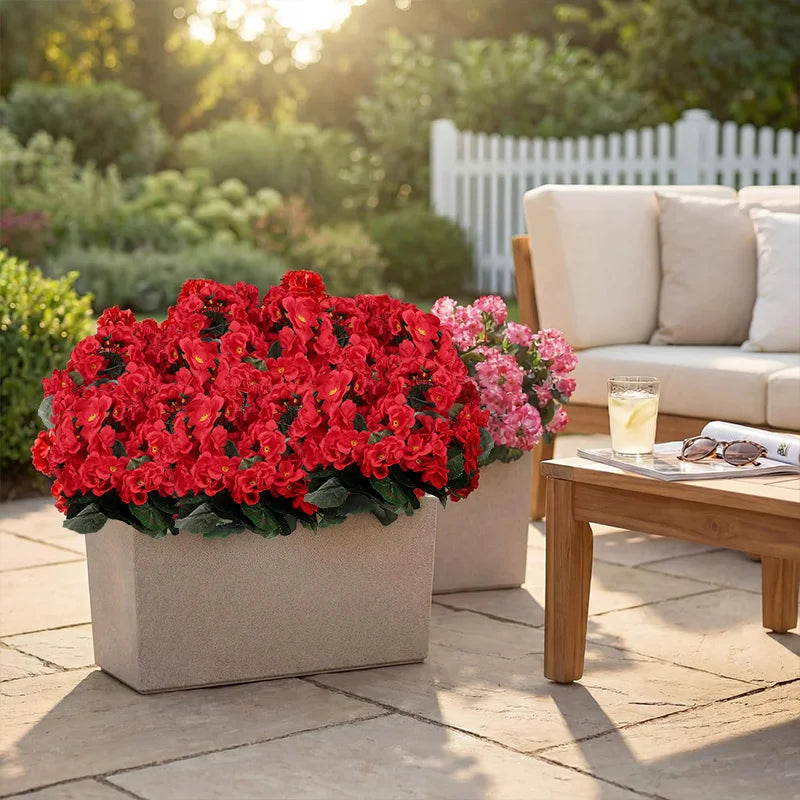2Pcs Artificial Silk Geranium Flowers | Red Fake Plants for Home