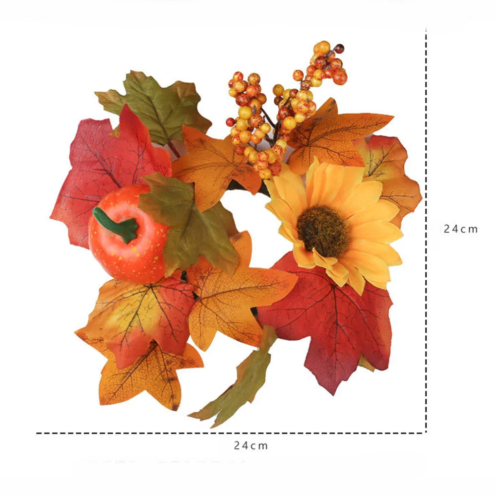 Thanksgiving Candle Ring – Maple Leaves & Pumpkin Fall Wreath